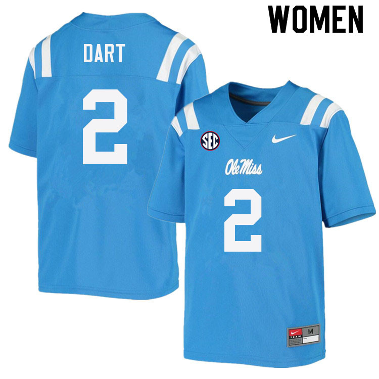 Jaxson Dart Ole Miss Rebels NCAA Women's Powder Blue #2 Stitched Limited College Football Jersey LWN6058MA